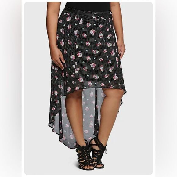 NWT Torrid Floral Polka Dot Hi Low Maxi Skirt Black Size 18  #83010 - Picture 1 of 12